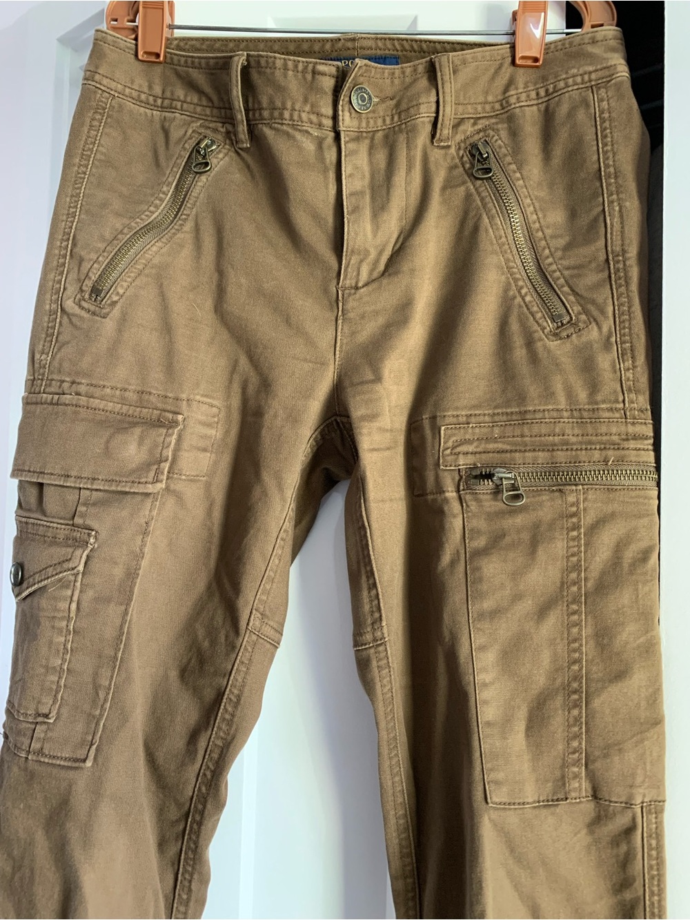 Vintage Ralph Lauren Women's Tan Cargo Pants with Zip Pockets